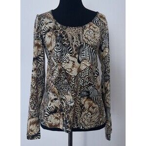 Mesmerize Animal Print Top Size S Zebra Leopard Lion Sparkle Blouse Stretch